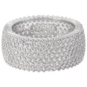 PORI Jewelers Micropave CZ Sterling Silver Wide Eternity Band Ring, Available in 7 Sizes