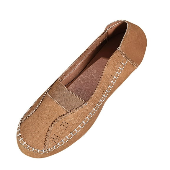 Xfvqtps Womens Loafers Soft Flat Shoes Casual Slip on Shoes Breathable Perforated Design Comfortable Everyday Wear Brown