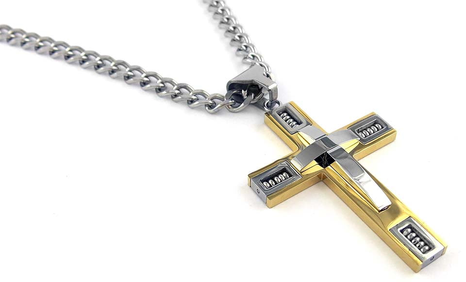 pendant crucifix large CROSS JESUS GOLD FILLED 18K Rope necklace 24" chain men 