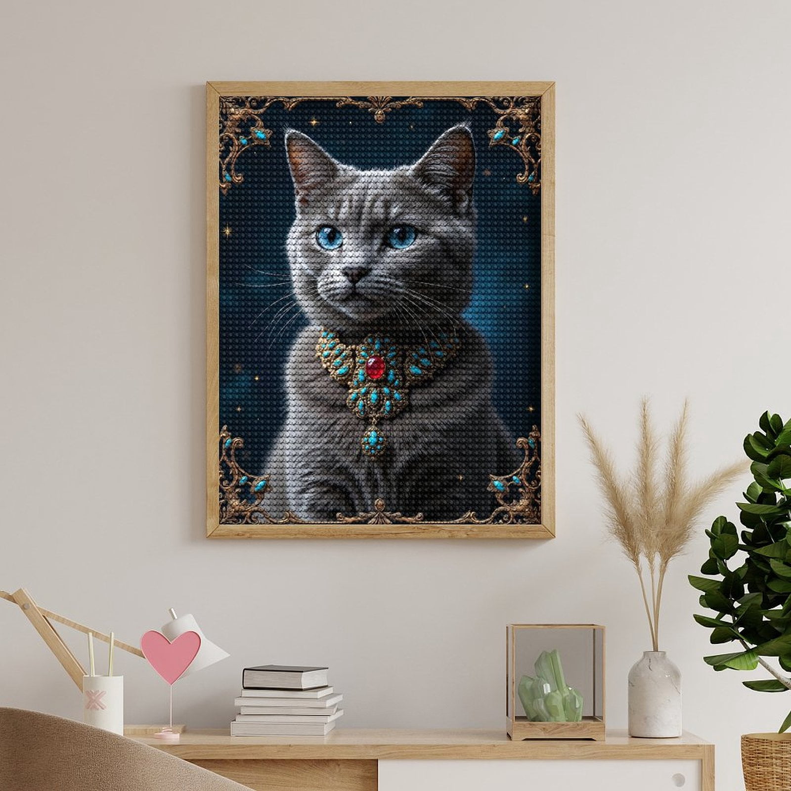 Diamond Art Kits for Adults, Exquisite Feline Jewelry Portrait 5D Diamond Painting Kits for Adults Beginners, DIY Full Drill Diamond Painting, Gem Art and Crafts 12x16