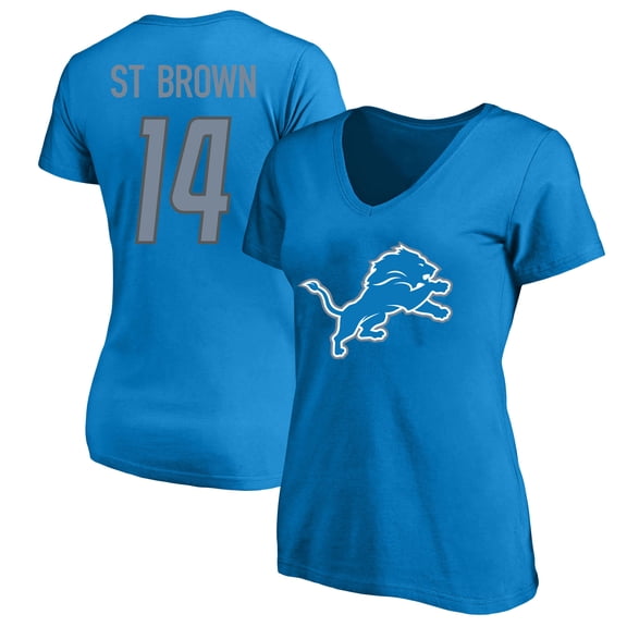 Women's Fanatics Amon-Ra St. Brown Blue Detroit Lions Plus Size Name & Number V-Neck T-Shirt