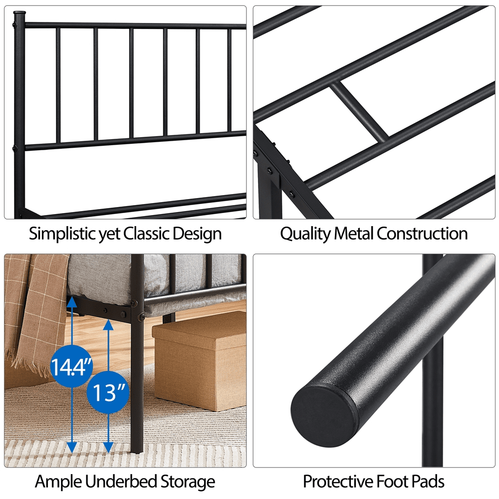 Renwick Metal Platform Bed with Spindle Headboard and Footboard, Adult, Twin Size, Black