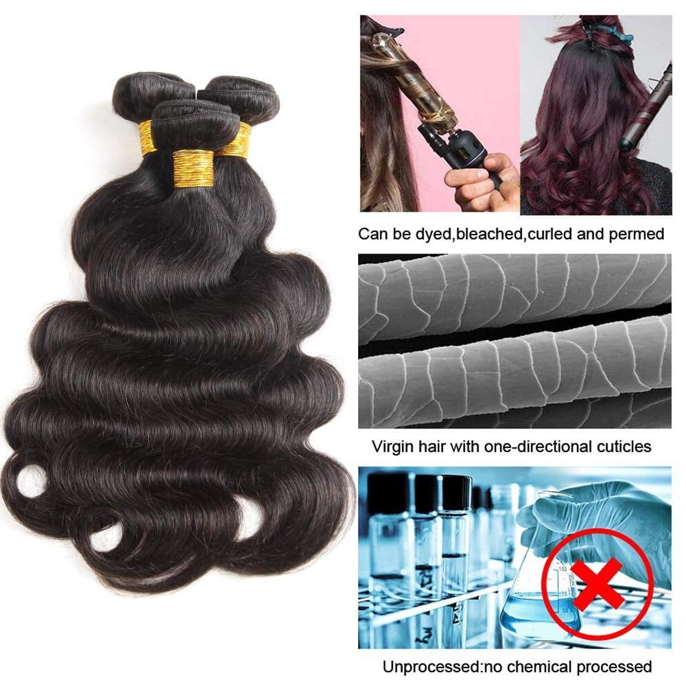 Ustar Brazilian Virigin Remy 100% Human Hair Weave Body Wave Natural Black Color 1B - 20,22,24 INCH (3 Bundles)