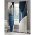 thumbnail image 3 of Abstract Geometric Sheer Curtains 84 Inch Long 2 Panels, Blue Gold Black Dynamic Texture Light Filtering Rod Pocket Curtains, Sheer Voile Drapes for Living Room Bedroom, 52"x84", 3 of 8