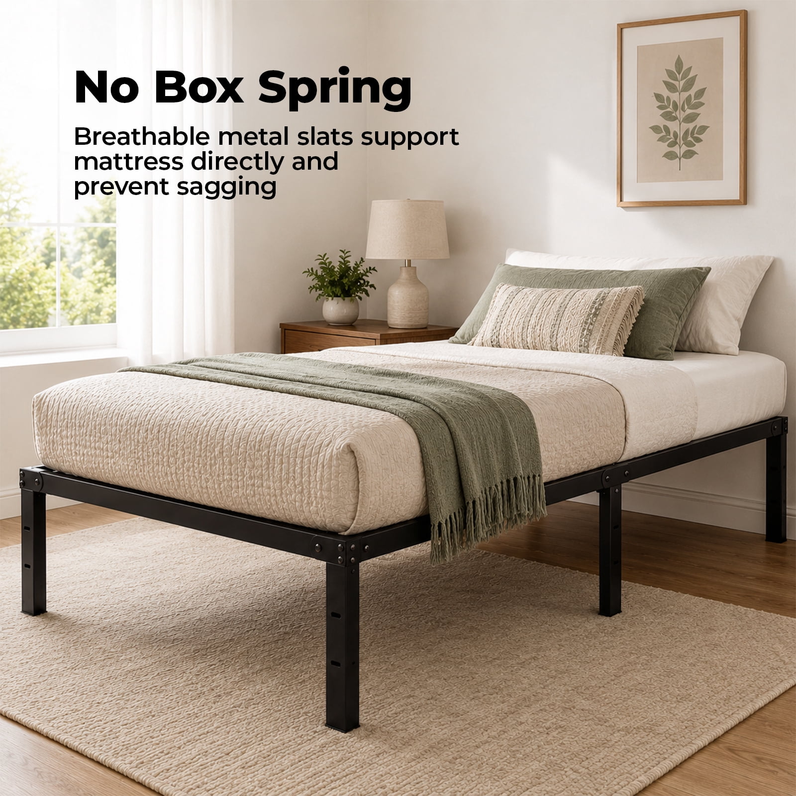 Alvantor Metal Bed Frame 12 inch Tall Sturdy Mattress Foundation with Under-bed Storage