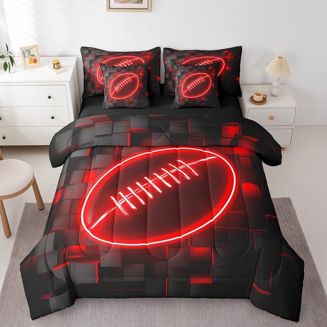 Erosebridal Neon Rugby Bedding Queen Size, Honeycomb Geometry Bed in a Bag Queen size, Modern Sports Decor, Reversible