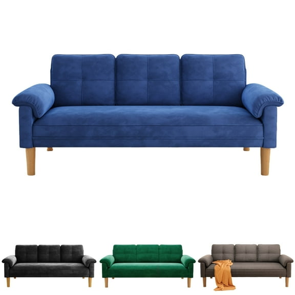 69" Velvet Sofa,Lofka 3 Seater Sofa with High Quality Foam,Comfy Upholstered Couch & Thick Backrest for Small Living Room|Bedroom|Apartment|Studio,Blue