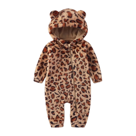 Baby Infant Halloween Leopard Onesie Plush Soft One Piece Animal Jumpsuits