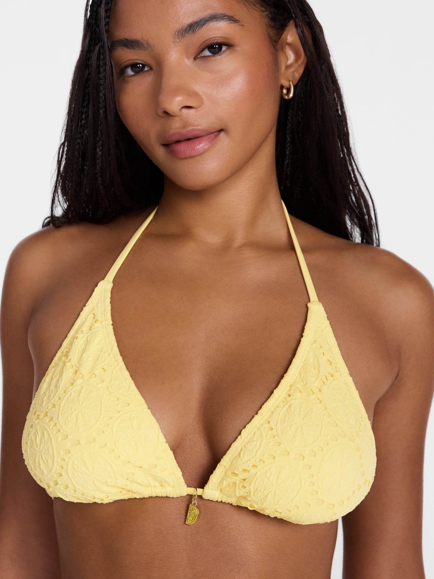 No Boundaries Lemon Eyelet Triangle Bikini Swim Top, Women's XXS-XXL