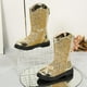 thumbnail image 5 of Zapatos para niñas,Botas para niñas,Botas de equitación de invierno mariposa lentejuelas cuero falso tamaño 1.5 grandes niñas, 5 of 9