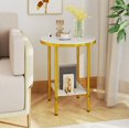 thumbnail image 3 of 16” 2-Tier Durable Round Side Table w/Storage Shelf, Gold Metal Frame for Living Room, 3 of 10