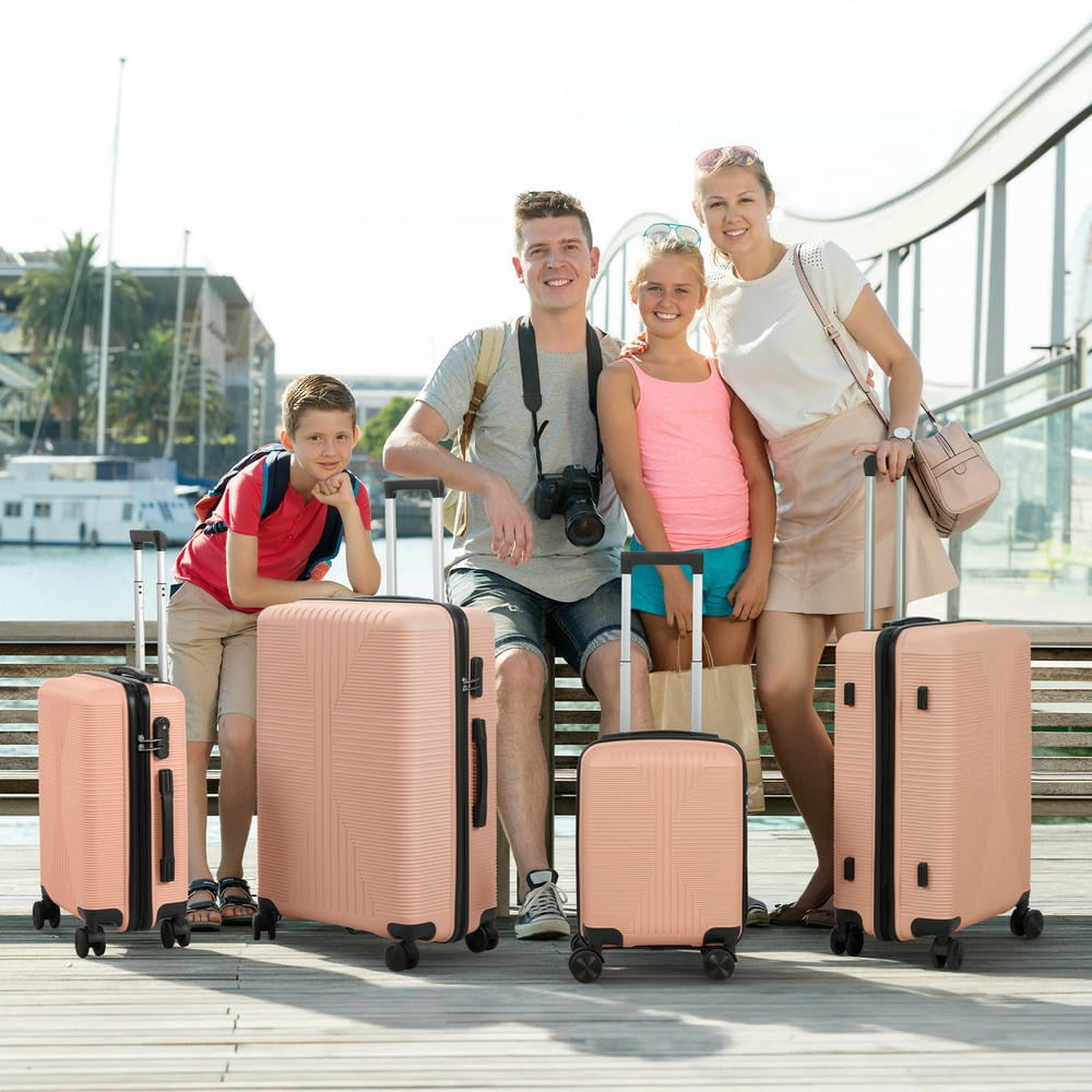 Barara King Checked Luggage with Secure Lock, 4-in-1 Durable PP Trolley Suitcase in 16in,20in,24in,28in, Pink