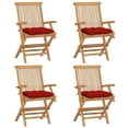 thumbnail image 1 of vidaXL Chaises de Jardin avec Coussins Rouges 4 Pcs Bois de Teck Massif, 1 of 12