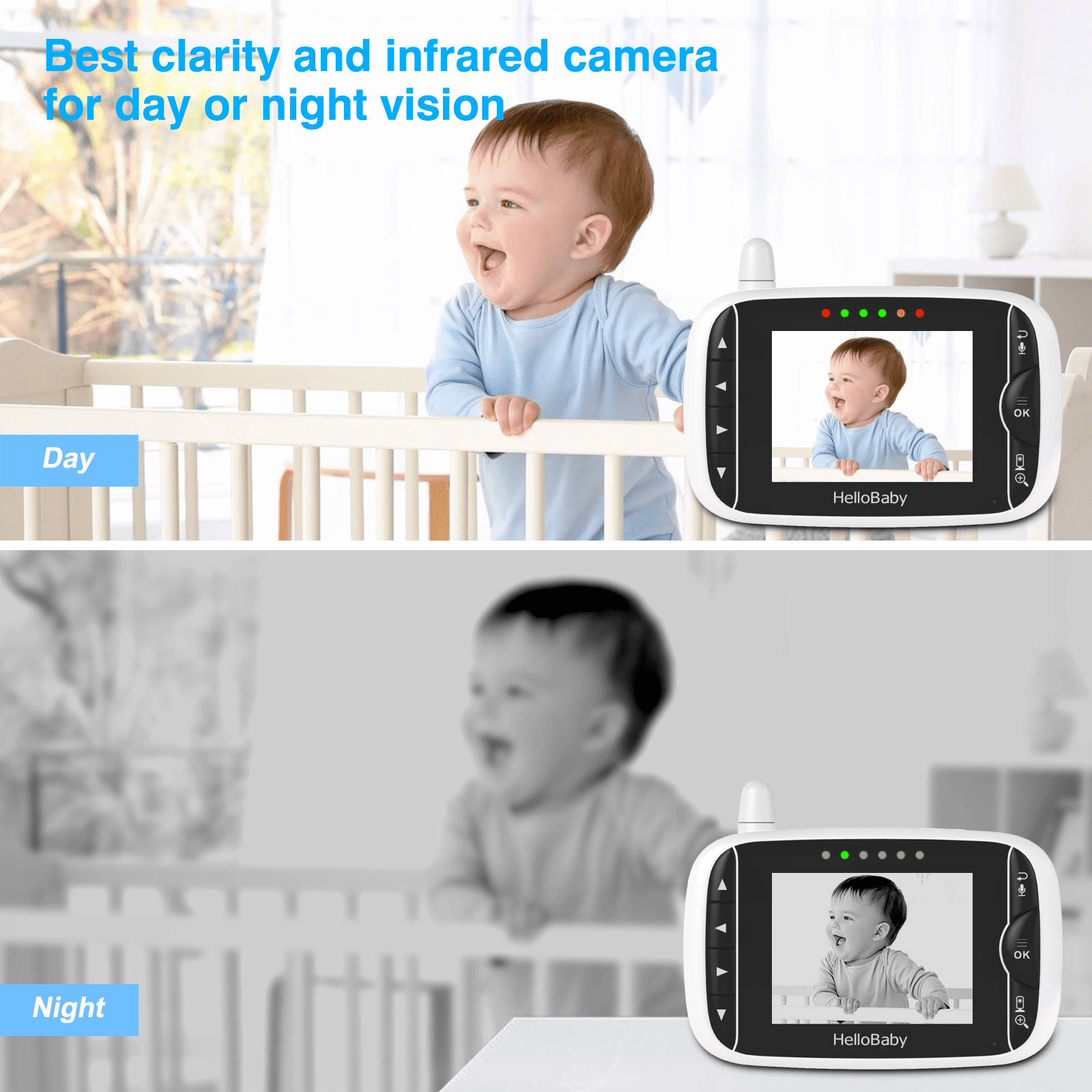 HelloBaby Video Baby Monitor-HB39 with 2.4GHz pigital wireless video baby monitor camera and audio - 8 hours battery life, 1000ft away, 3.2" LCD HD LCD display, no WiFi required No APP Two-way audio