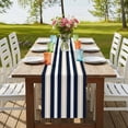 thumbnail image 4 of Khaki Navy Blue Striped 108 Inch Table Runner, Farmhouse Abstract Lines Art Farmhouse Dresser Scarf Cotton & Linen Tablerunner for Dining/Kitchen Island/Holiday Party Décor 13" x 108", 4 of 9