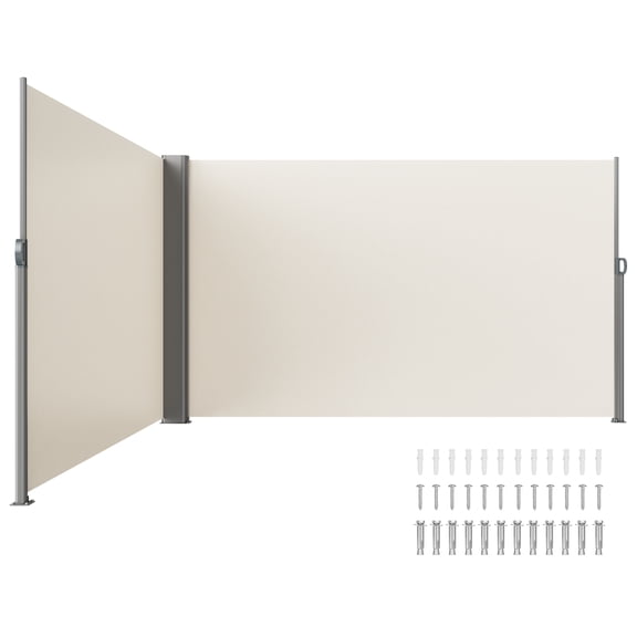 VEVOR Retractable Side Awning, 63''x 236'' Aluminum Outdoor Privacy Screen, 280g Polyester Water-proof Retractable Patio Screen, UV 30  Room Divider Wind Screen for Patio, Backyard, Balcony, Beige