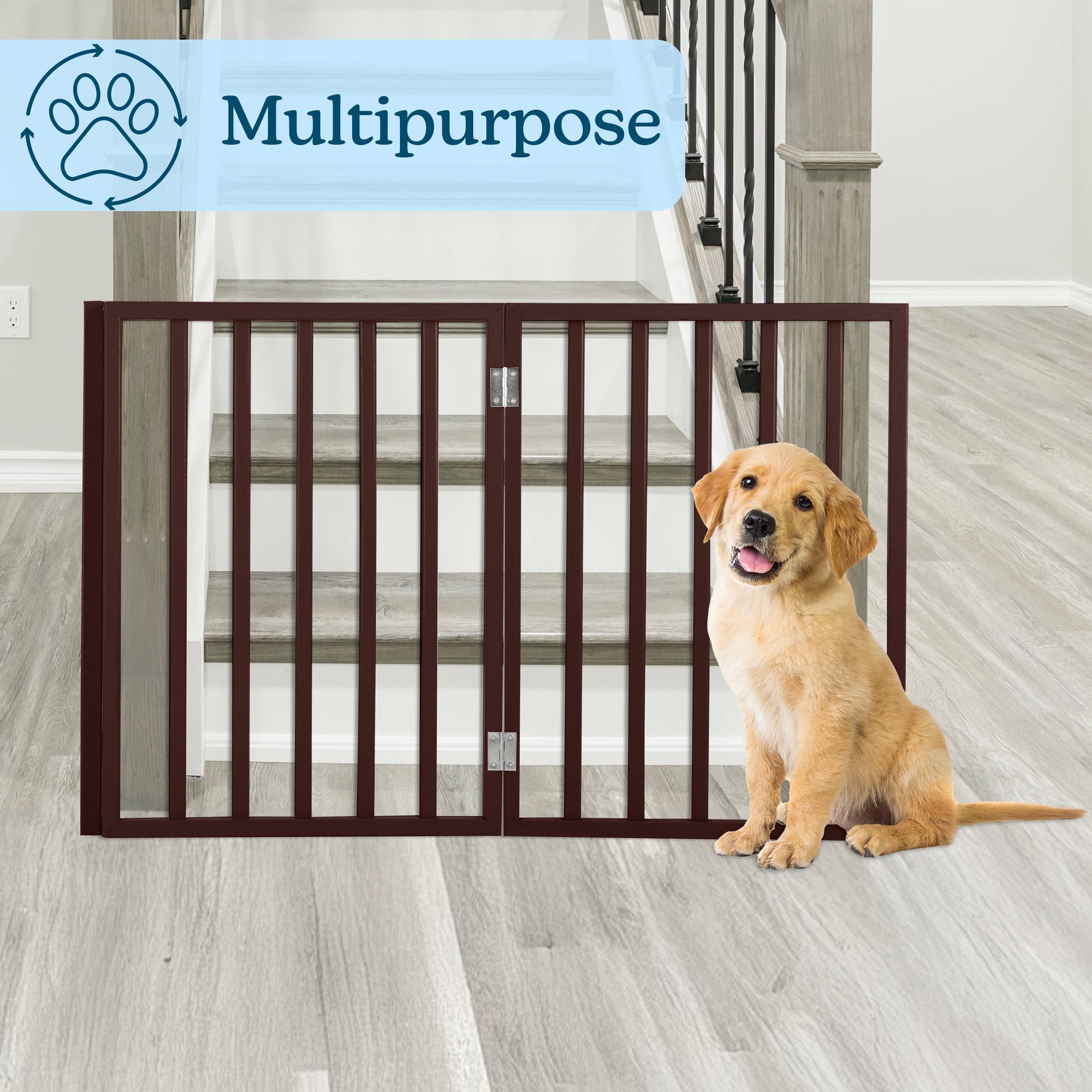 PETMAKER 3-Panel Indoor Foldable Pet Gate for Stairs or Doorways (Brown)