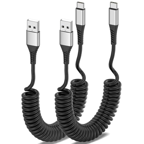 Coiled USB C Cable 2 Pack, 3ft USB to USB-C Cable for Car, Android Auto Coiled USBC CarPlay Cord, 3A Retractable USB C Cord Fast Charging for iPhone 16 15 Pro Max, Samsung Galaxy S24 S23 S22 S21
