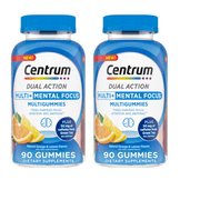 Centrum MultiGummies Multi+ Dual Action Mental Focus Adult Multivitamin with Caffeine from Green Tea, Supports Mental Focus, Attention and Alertness, Lemon/Orange Flavors - 90 Count (2pack)