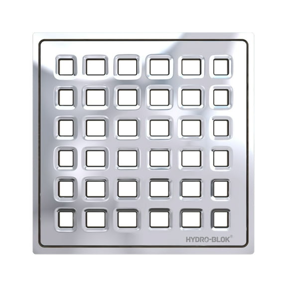 Hydro-Blok 3.75" x 3.75" Polished Chrome Drain Grate & Tray