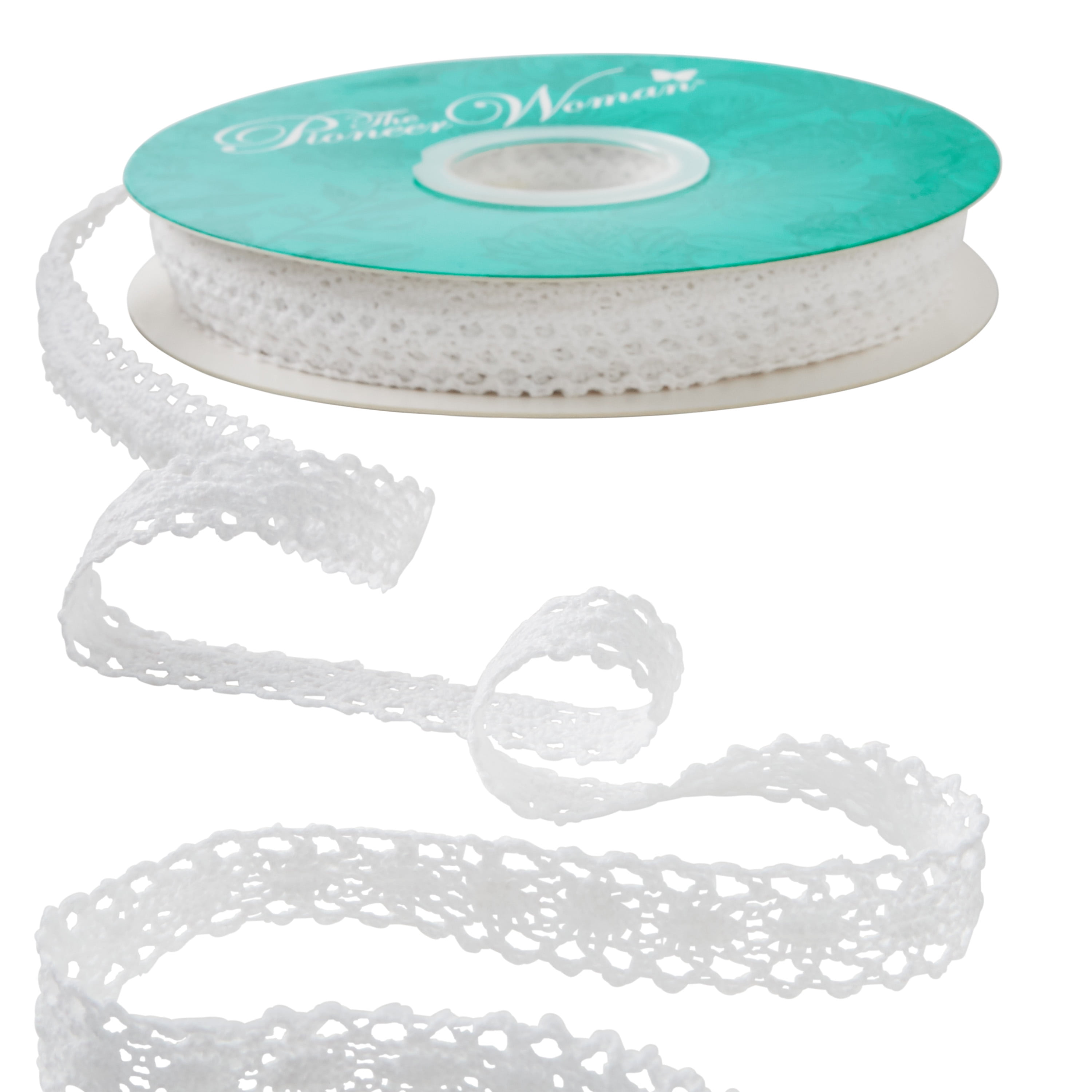 The Pioneer Woman White Cotton Crochet Trim Ribbon, 5/8" x 25 Yards