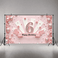 thumbnail image 3 of Pink Theme Happy Birthday Banner Decorative Design Rhinestone Six for Kids Party Celebration Photo Shoot Indoor Decor, 3 of 8