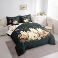 thumbnail image 2 of Feelyou Boho Ghost Twin Bedding, Hippie Floral Bat Bedding Comforter Set, Dark Gray, Halloween Reversible, 7 Pieces, 2 of 7