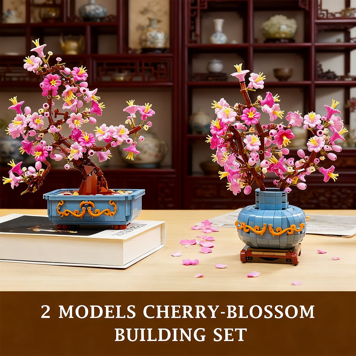 HOGOKIDS Cherry Blossom Bonsai Building Set 2-in-1, 775 PCS Flower Botanical Building Blocks with Display, Artificial Plant Model Kit for Adults Teens, Home Decor Gift