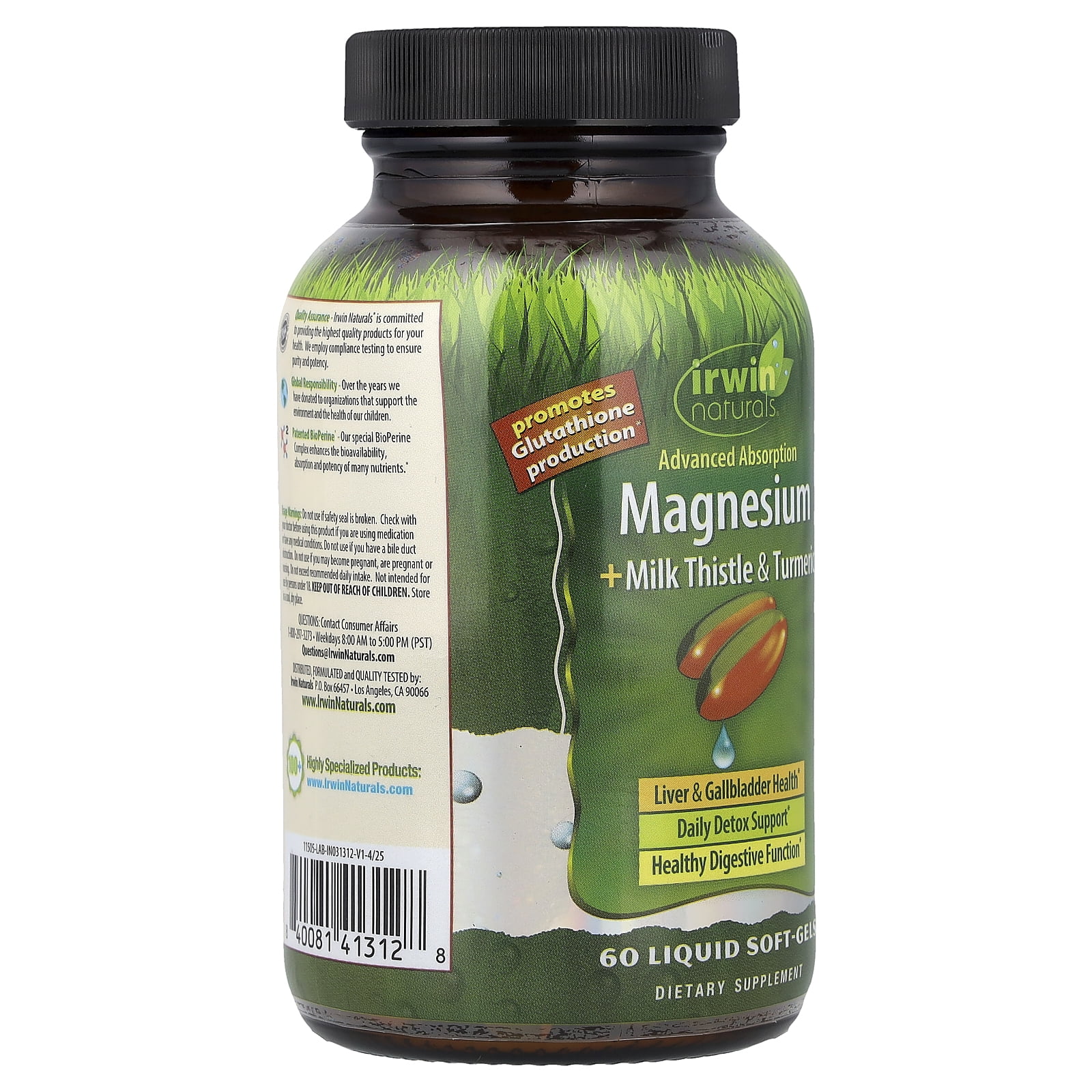 Irwin Naturals Advanced Absorption Magnesium + Milk Thistle & Turmeric, 60 Liquid Soft-Gels
