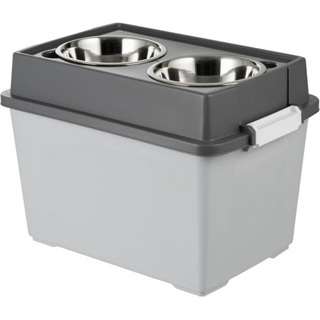 IRIS USA Elevated Dog Bowls, Airtight Pet Food Storage 47lbs, Dark Gray