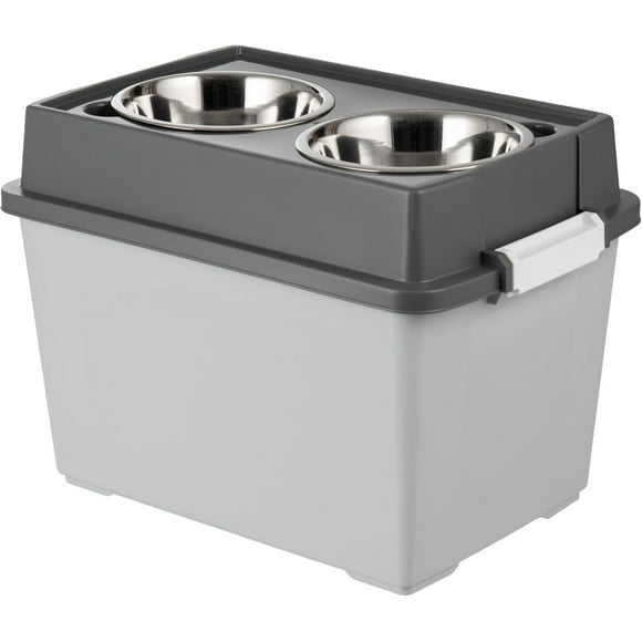 IRIS USA 21.3 kg (47 lbs) Elevated Dog Bowls Airtight Pet Food Storage Dark Gray