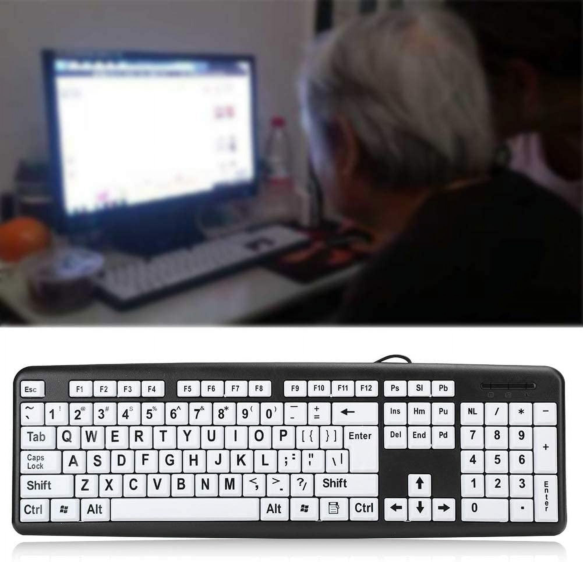FIGT-104 Keys Large Key Keyboard Black Low Vision Keyboard USB Wired Computer Keyboard Old People Keyboard with White Large Print Keys for Elderly Seniors Visually Impaired(Black)【0514】