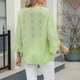 thumbnail image 4 of Royisotas 3/4 Sleeve Tops for Women Solid Color Casual Fall Green Womens Plus Size Blouses Hollow V-Neck Loose Fit Flare Sleeve T-Shirts, 4 of 8