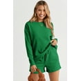 thumbnail image 5 of Women's Green Textured Long Sleeve Top and Drawstring Shorts Set - [ZhiHiMeRi] | (US 16-18)XL,Green, 5 of 11