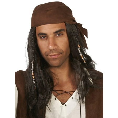 Brown Pirate with Beads Adult Wig