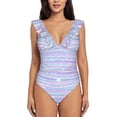 thumbnail image 2 of Yiaed Striped Gradient Print Women's Ruffled One Piece Swimsuit V Neck Swimwear Slimming Monokini for Woman-Small, 2 of 8