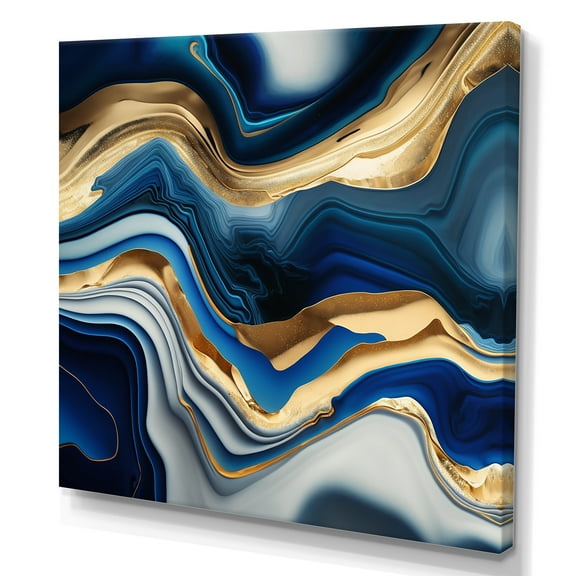 Designart Vibrant Blue And Gold Agate II Canvas Wall Art