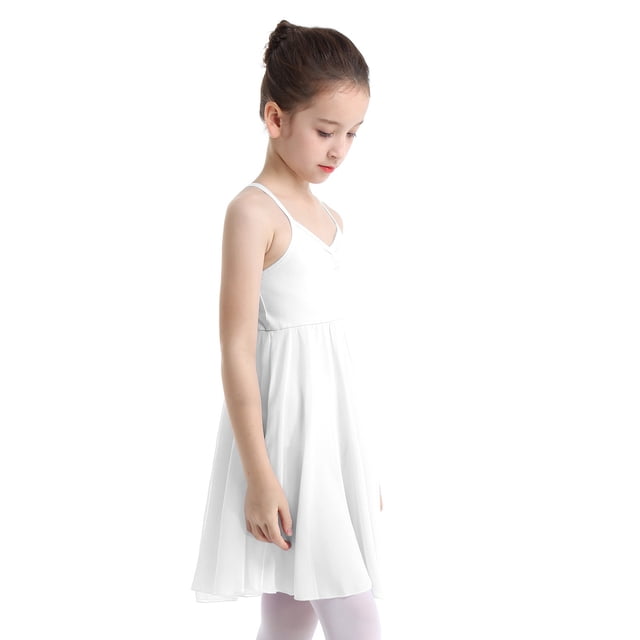 Xnihocha Robe de Danse Ballet Dos Croisé Solide pour Filles Enfants Costume de Danse Lyrique Moderne Blanc G