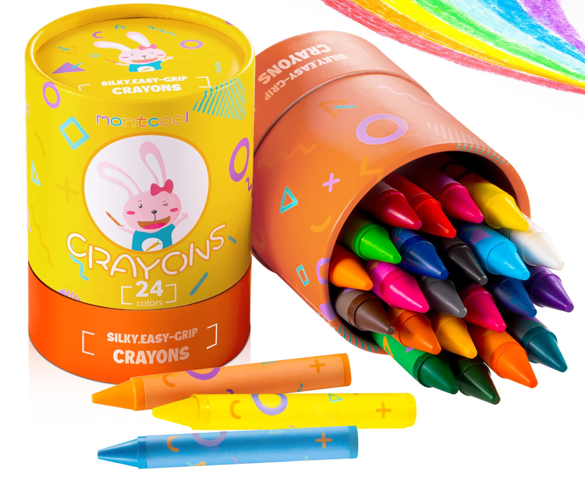 Huneebo Washable Silky Crayons for Toddlers, 24 Colors Non Toxic