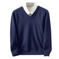 thumbnail image 2 of Dolkfu Pullover Mens Fall Sweaters Lightweight Blue V-Neck Sweater Classic Fit Loose Knit Shirt for Man M, 2 of 5