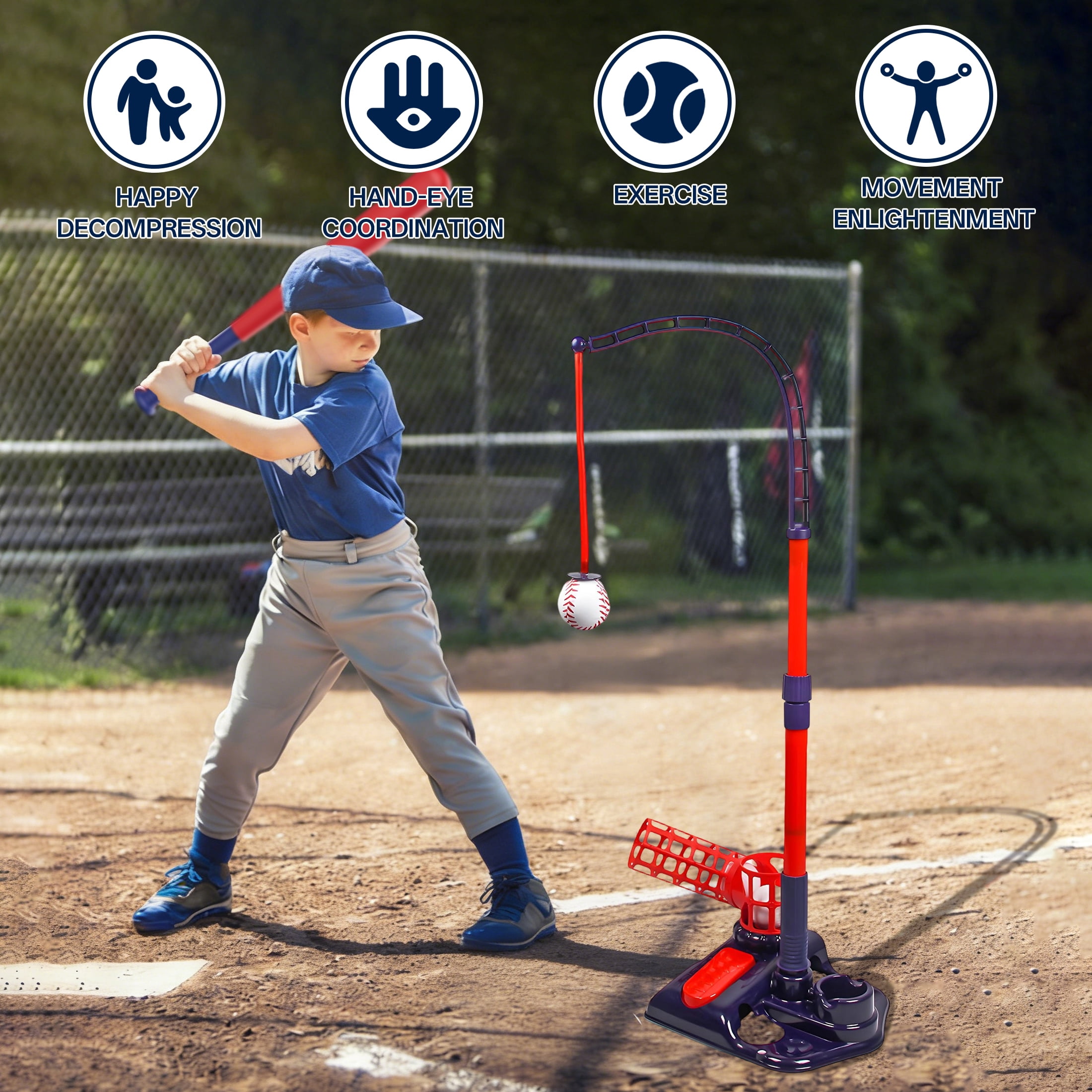 BESTSKY Batting Tee Set,Baseball Training Equipment,Foot-Operated Batting Baseball Equipment,Hitting Tee for Baseball,Softball & T-Ball Training
