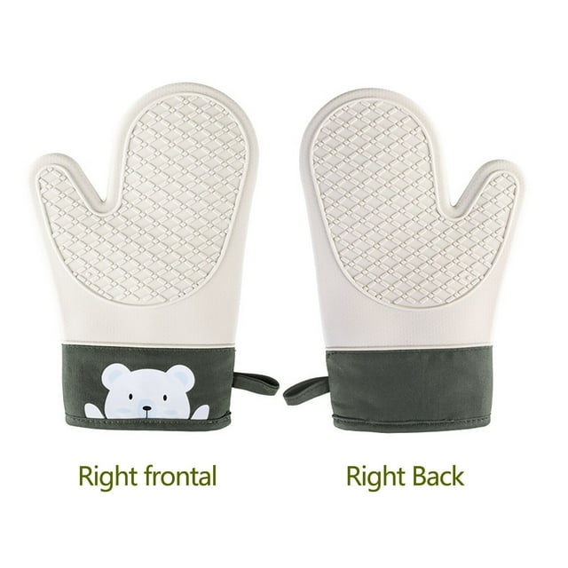 Suncoda Kitchen Mittens, Thermal Protection Non-Slip Oven Mitt Set, Soft Cotton Lining,, Extra Long Elasticated Thick Cooking Mitts, Kitchen Gloves Pot Liners, Green