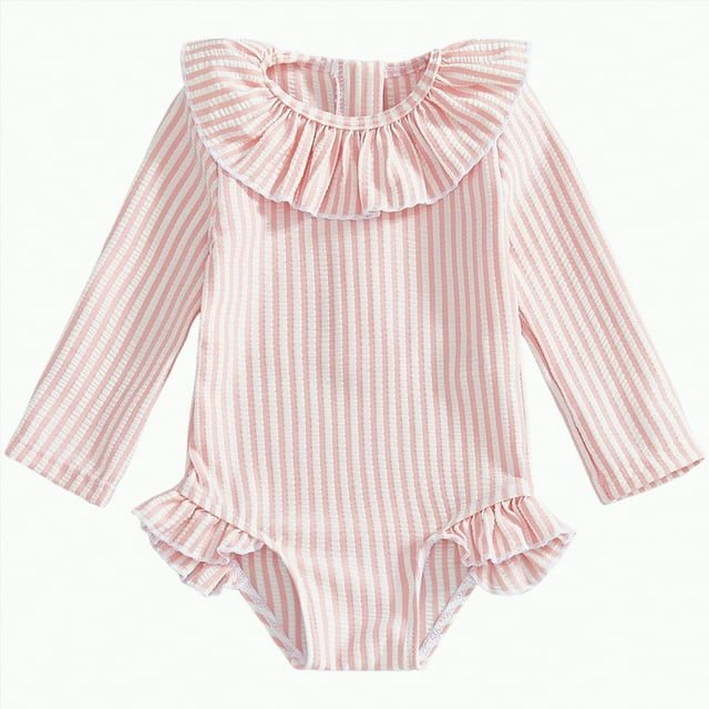 UAYOTSE Baby/Toddler Girls Seersucker Long Sleeve One Piece Rash Guard Swimsuit,Sizes 18-24 Months
