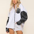 thumbnail image 4 of Womens Casual Turndown Collar Button Front Printed Patchwork Long Sleeve Pocket Shirt Top Blouses Fall Tops, 4 of 7