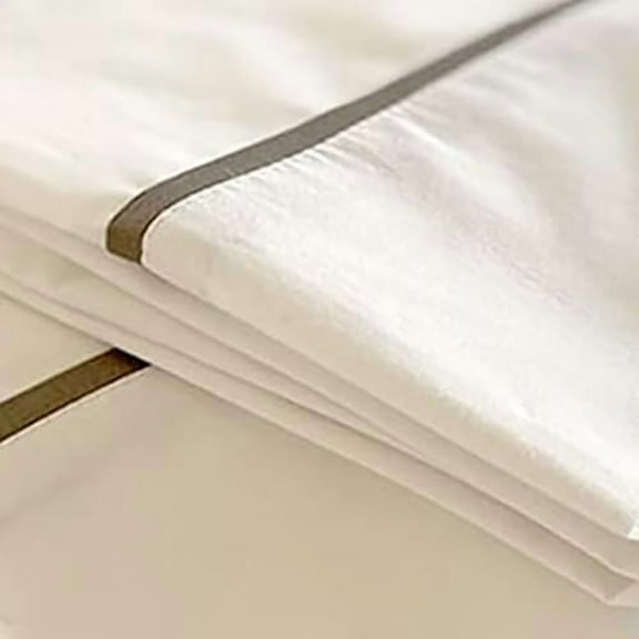 Sheets - Queen/RV Queen Semi-Fitted Top Sheet Only, Cotton Blend, No-Tuck Flat Sheet for Easy Bed Making, Ideal for RV, Camper, Dorm or Home Bedding| White with Charcoal Trim