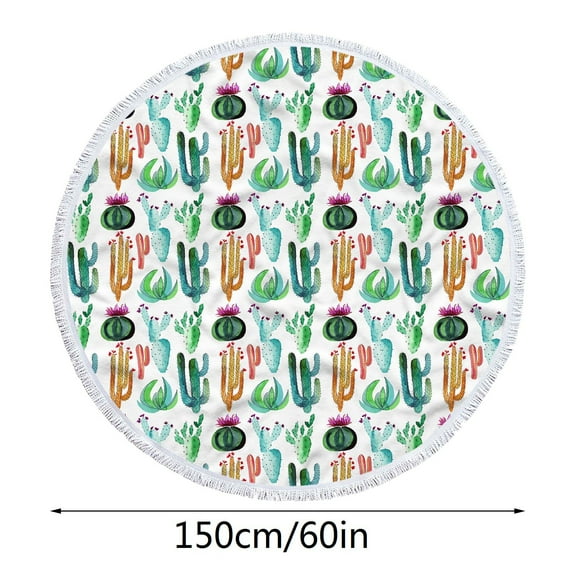 PHIGZNT Round Beach Blanket, 60" x 60" Microfibre Cotton Picnic Towel, Circular Beach Blanket Throw with Fringe, Round Tapestry, Meditation Mat Throw Blanket for Beach Vacation