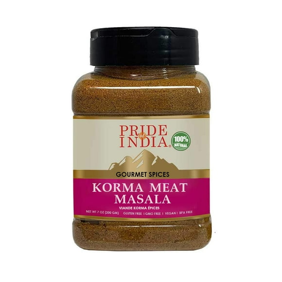 Pride of India – Mélange de Masala pour Viande Korma – Idéal pour le Cari Traditionnel de Viande/agneau – Gastronomique et Savoureux – Mélange d'Épices pour Assaisonnement – Pot à Double Tamis Moyen de 7 oz