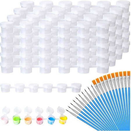 20 Strips 120 Pots Empty Paint Pots Strips with Lid 3 ml/ 0.1 oz Clear ...