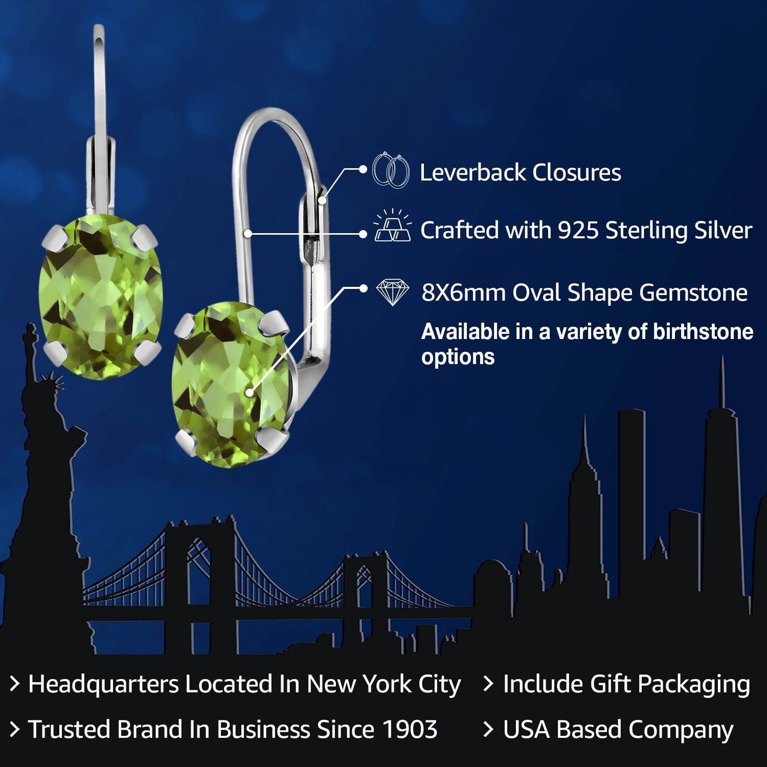 Gem Stone King 2.66 Cttw Green Peridot Earrings for Women | 925 Sterling Silver | Gemstone Birthstone | Oval 8X6MM