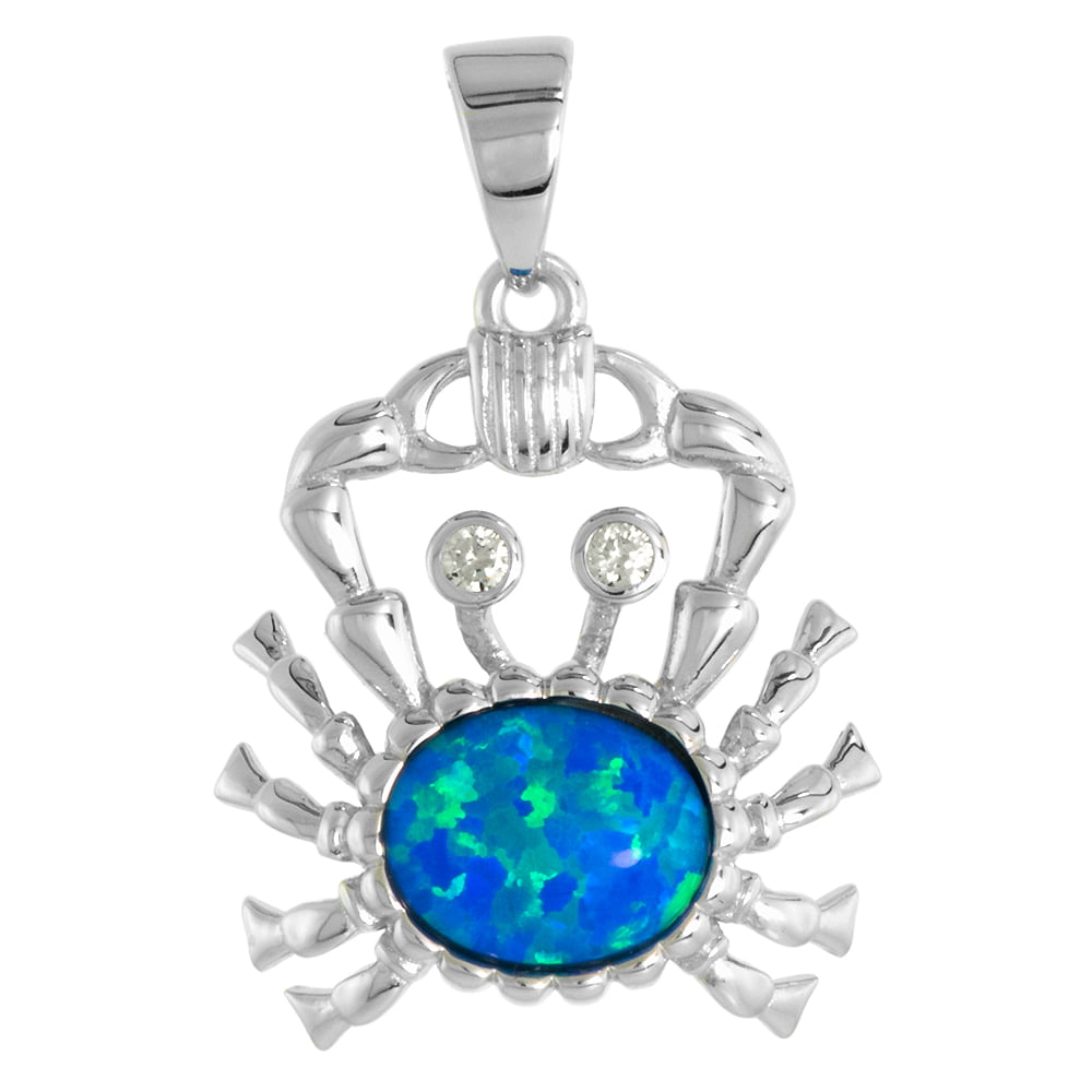 Sterling Silver White Created Opal & Light Blue CZ Pendant 925 Silver Jewelry